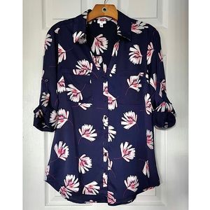 Express Portofino Floral V-Neck Blouse